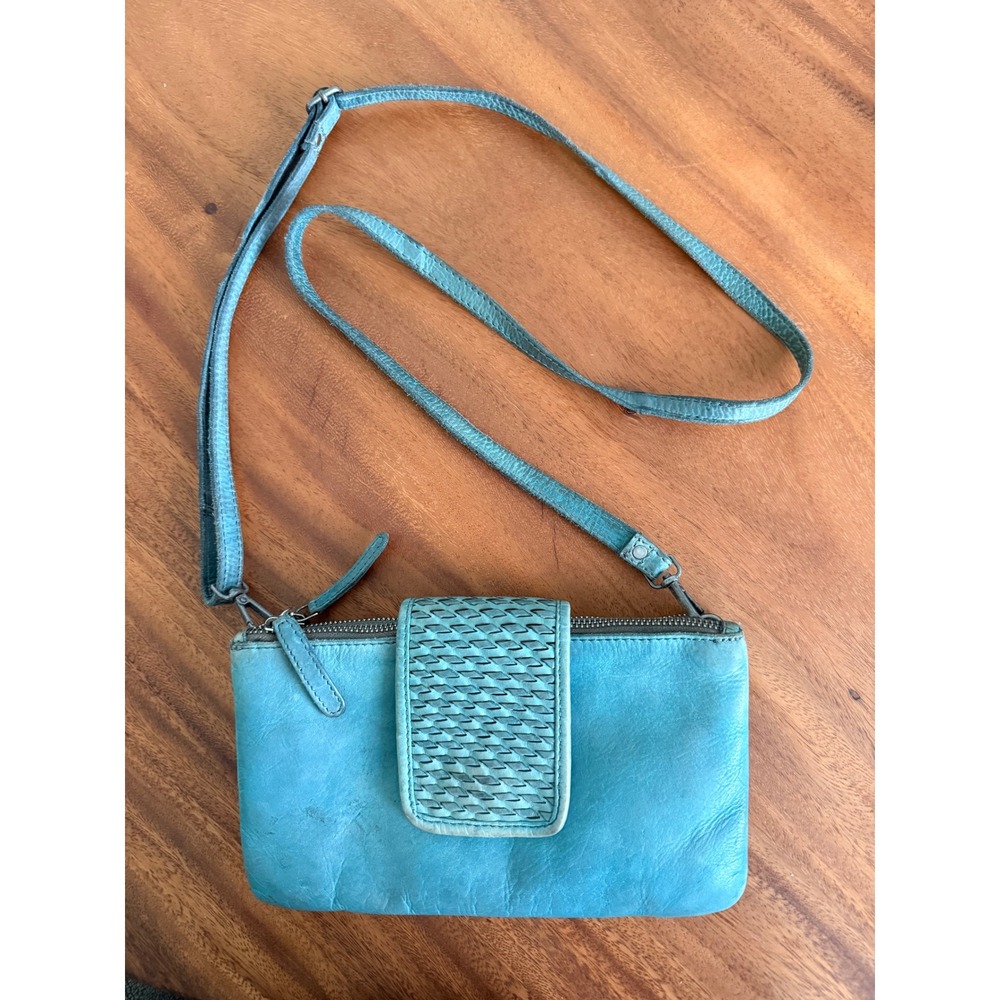 Vilenca Holland Turquoise Blue Woven Leather Crossbody Bag